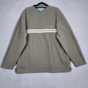 Big Dogs Sweater Mens 2XL Green Stripe V Neck Dog Logo Knit Pullover Casual